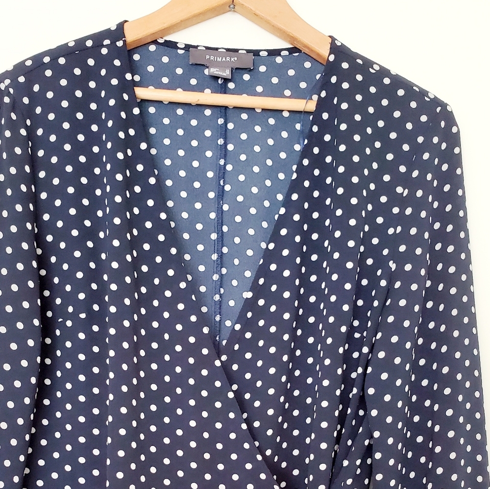 Primark blue & white polka dot wrap blouse - Picture 3 of 5